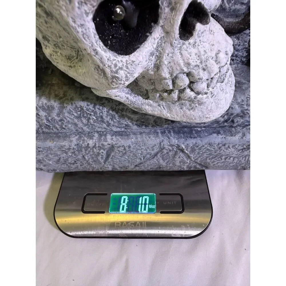 Large Halloween RIP Tombstone Decor Light-Up Skull Eyes Bat Spider Web Prop